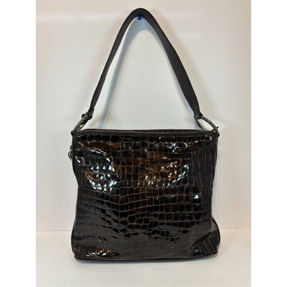 Brighton Cher Cherie Crocodile Patent Leather Black Shoulder Bag - Picture 1 of 16